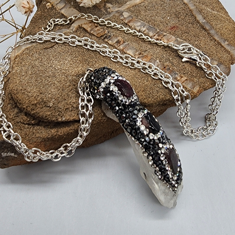 Johnny Was Rhodiun Designer Necklace Natural Himalayan Crystal Tourmaline